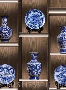 正品置新中式酒店茶室博古架物架茶瓶装饰摆件柜仿古青花瓷花茶壶