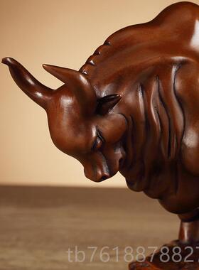 正品办纯紫铜牛华尔街件牛斗牛摆中式艺品工书房公室客厅酒柜家居