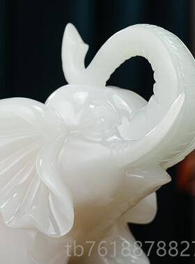 正品白玉大象高摆饰一对招公客厅办室装饰财品摆件公司乔迁开业礼