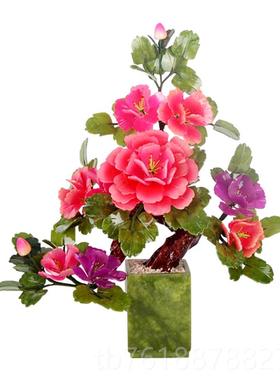 正品玉石品牡盆丹花景客厅家居饰卧玉器工艺品室新中式花架工艺品