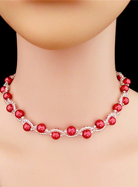 紫色珍珠编织女士项链2021年新款网红锁骨链装饰脖子饰品颈带项圈