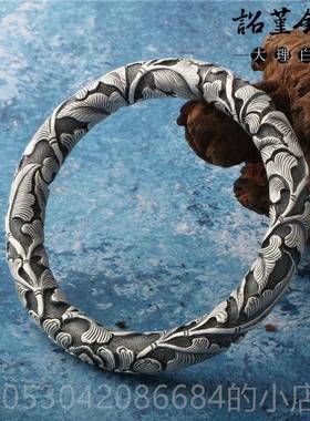 正品雕镯采购产品浮银手手镯，银手，鲜花盛开，财富牡丹花银镯，