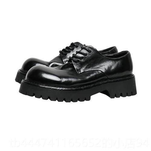 高档优10黑0复古水洗马皮男士真皮头潮流暗休闲大皮鞋高厚增底德 - 图2