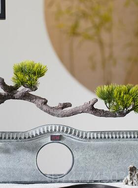 新款新中式玄禅客意流空间迎客松水摆件厅关办公室桌面装饰枯山水