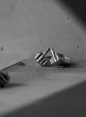 punkyouth大胆手势戒指个性朋克风S925纯银亚文化另类配饰