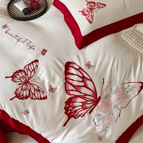 高档中式婚庆四件套全棉床单床笠款纯棉刺绣被套结婚喜被床上用品 - 图2