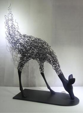 落地铁线铁线鹿酒店落大厅售楼处福鹿地装雕塑摆件家居饰大品工艺