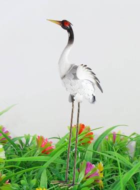 院落地鹭仙鹤摆件花园装户外丹顶鹤雕塑庭景白鹤水观池假山饰玻
