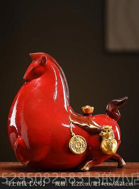 高档工陶瓷马上有钱摆红色招财马创意中式家居件厅办公室装客饰艺