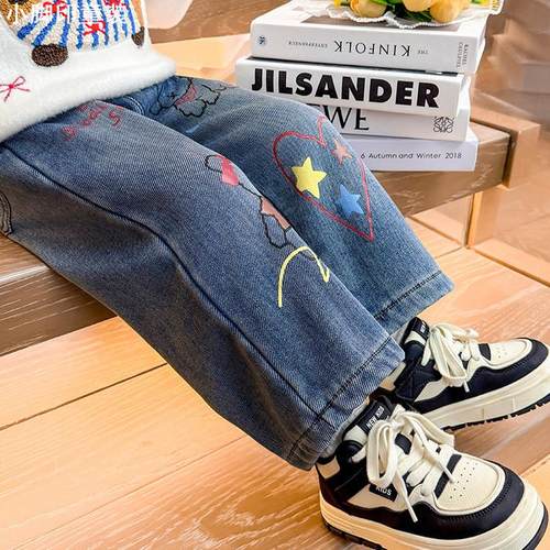 2025加绒牛仔裤秋冬季2025新款加厚冬款女宝宝儿童冬装一体绒裤子 - 图0