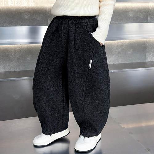 2025加绒弯刀裤2025冬季新款韩版男童冬装羊羔绒裤子宝宝一条过冬 - 图0