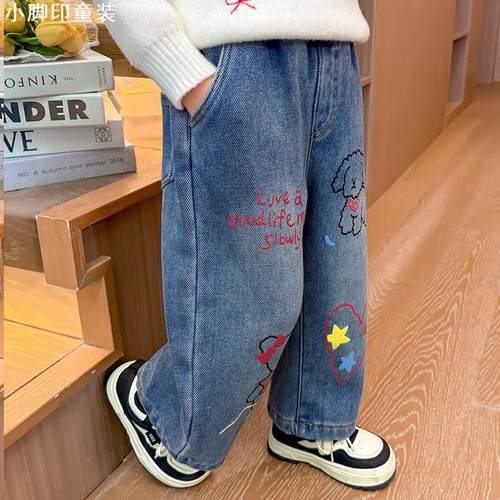 2025加绒牛仔裤秋冬季2025新款加厚冬款女宝宝儿童冬装一体绒裤子 - 图2