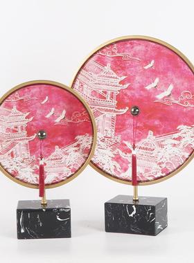 中式苏金属0565中国红力亚克流屏风摆件新样板间客厅玄关水墨画装