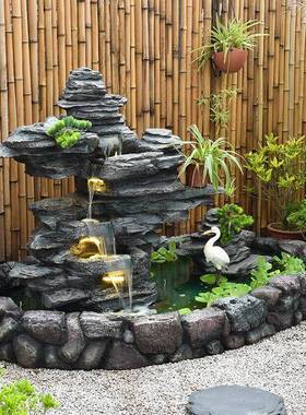 假山流水喷假山泉招财景阳台件花园庭院装摆饰观布户置大型外鱼池