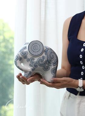 契阔家居F97H5J5H青花瓷吉祥中式新客厅玄关摆件工工艺品绢花居摆