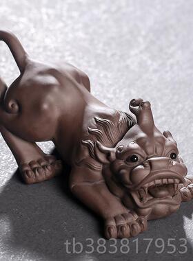 高档招财貔紫砂貅可瓷摆件家居客厅茶桌书房玄关装饰摆设养陶工艺
