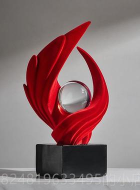 新款本年奢摆件大红色高电视柜领导办公室酒柜高级感乔命迁装档轻