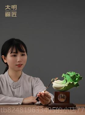 高档大明匠招招财财进宝铜白菜饰品进宝客厅入铜口装饰开门红乔迁