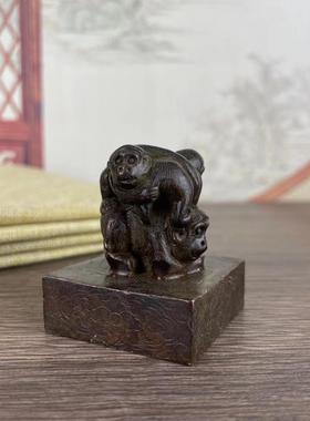 实心仿古镀铜古玩三猴印龟兔印龙凤印章铜印摆件家用书房桌面摆件