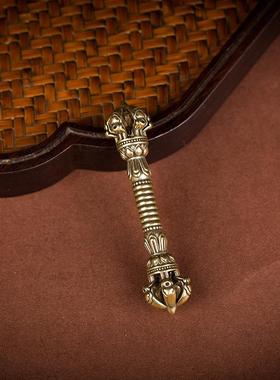 黄铜五股降魔杵密宗修行法器古玩铜器收藏随身小物件微雕纯铜挂饰