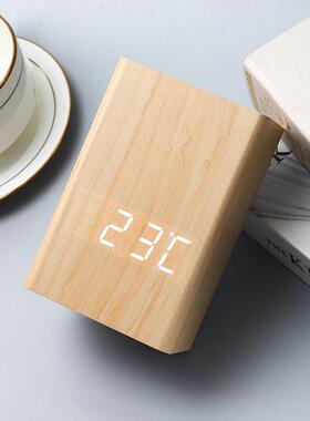LED木制笔筒时钟办公室学生桌面收纳电子数字闹钟文具笔筒电子钟