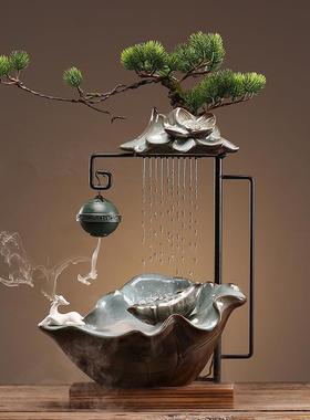新中式流水生财陶瓷摆件喷泉客厅办公室开业礼品