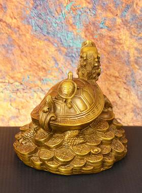 宏达 全黄铜金钱龙龟办公室玄关龙头龟礼品铜器摆件
