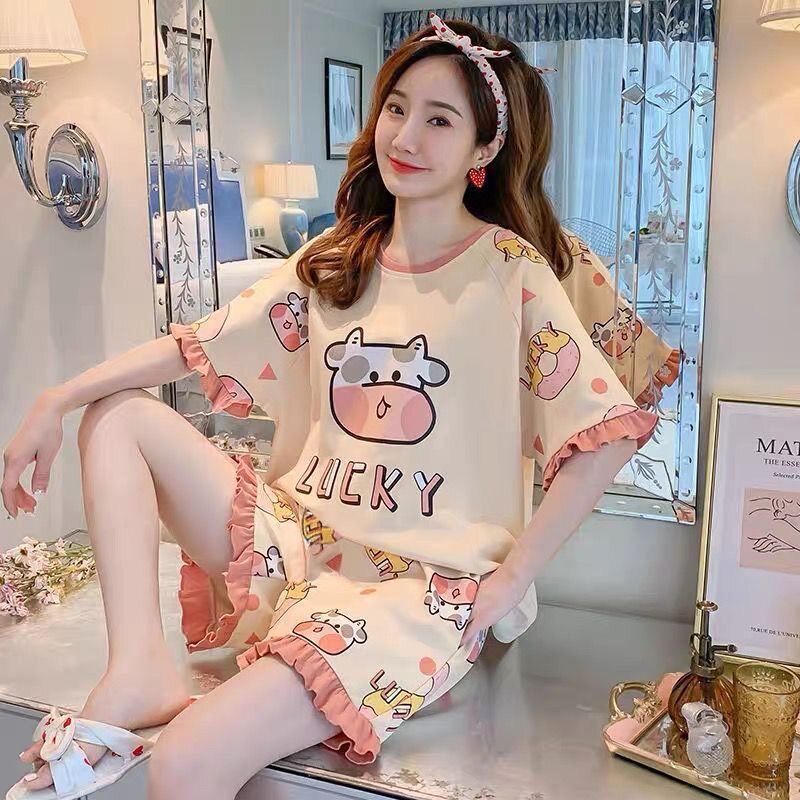 k-Free^Lancer花边短袖睡衣女短裤薄款夏季睡衣套装居家服可外穿