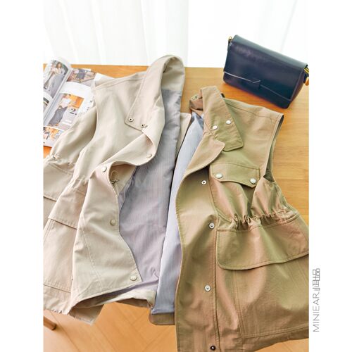 小耳出品【山系工装马甲】篙密挺括/内抽绳/条纹里衬简约暗扣立领 - 图2