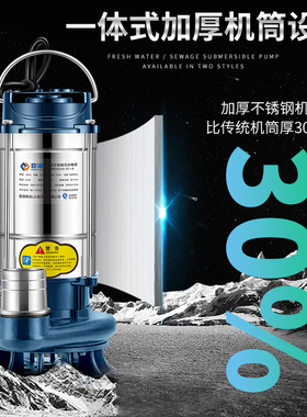 臣源潜水泵220v家用小型不锈钢抽水机高扬程农用灌溉抽水排污水泵