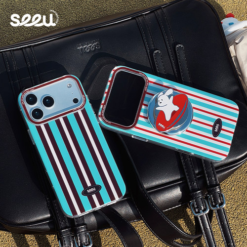 seeu灵感条纹诗磁吸iPhone17ProMax手机壳磁吸支架苹果16ProMax防摔保护壳 - 图1