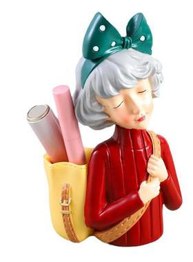 树脂工艺品背包女孩收纳摆件办公桌书桌桌面笔筒背包女孩收纳摆件