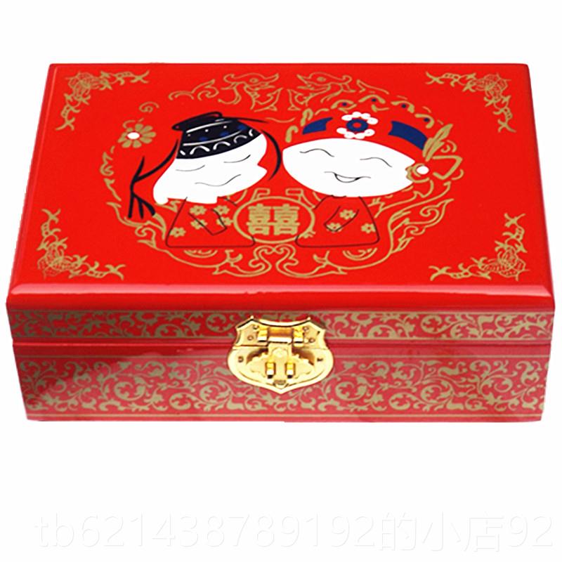 高档平遥推光漆婚结小首饰盒三金红色木器彩质礼梳妆盒中式高档复 - 图1