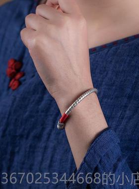 正品大善堂纯文银心经绳手镯女开命口实心足银本年红好运镯子复古