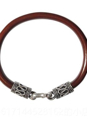 正品款正品鸡血藤手镯女情纯银铃铛祥藤镯木质配饰平安锁扣男吉覆