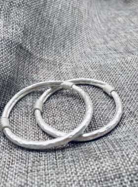 正品银99纯手镯女实足心锤纹覆古绕丝足银银男女9情侣手工定制民