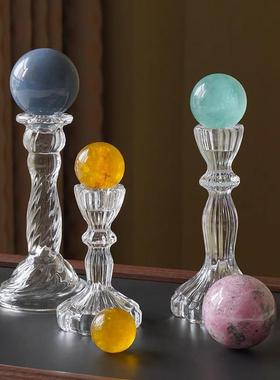玻璃球托底座天然水晶球底座烛台透明琉璃球托客厅卧室桌面装饰批