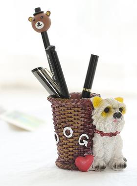 可爱狗狗树脂笔筒 创意礼品学生笔筒定 制家居摆件树脂工艺品