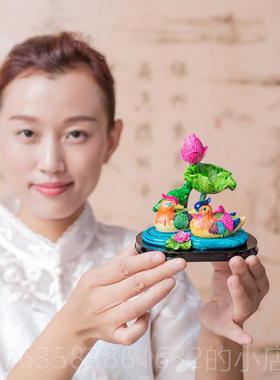 高档吉轩 陶荷花鸳鸯件好合夫辰摆妻感结婚情礼品摆饰