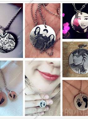 高档圆牌项圆链 骨定制刻字刻照片DIY图案纯银形男女侣锁链情七夕