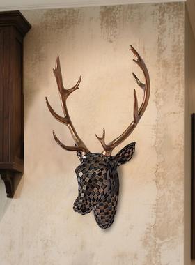 爆款马赛克鹿头壁挂动物头雕像方格鹿角挂件家居摆件客厅玄关装饰