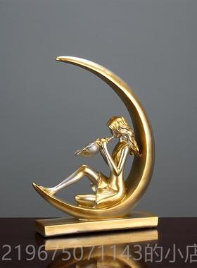 高档月亮女神人物现代酒柜轻奢摆件房饰 厅创意电视柜间客柜子装