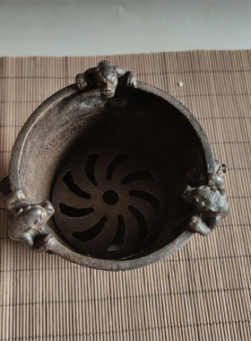 铸铁火煮热水烧烤取物炭温酒炉雅居客怀茶舍摆件老铁器暖件老厅旧