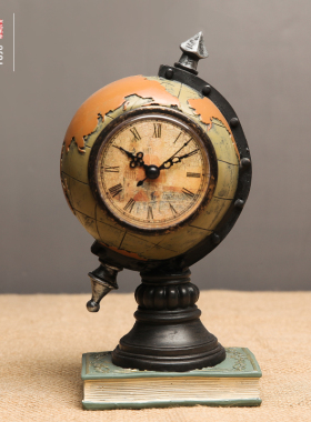 美式复古地球仪摆件装饰品书房办公桌摆设道具创意时钟欧式工艺品