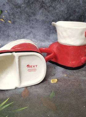 出口单微瑕next陶瓷红靴子引流杯餐具立体圣诞老人花插凉水壶杯