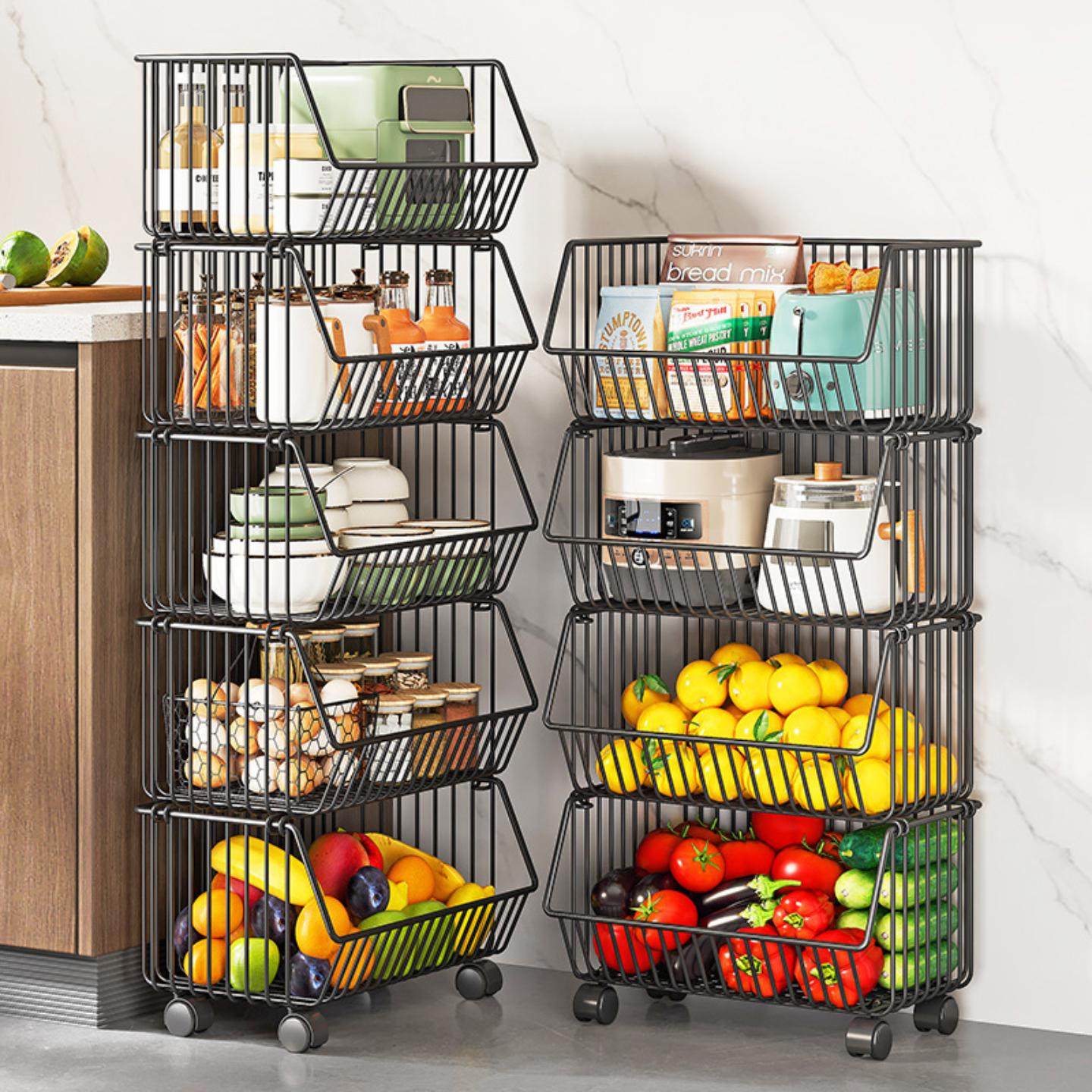 厨房蔬菜置物架水果收纳架多功能手推车多层落地储物架收纳筐篮子,淘宝优惠券,粉丝福利购,淘宝优惠卷