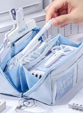 极简风!10层大容量透明笔袋女孩款文具盒初中生铅笔盒男女生学生