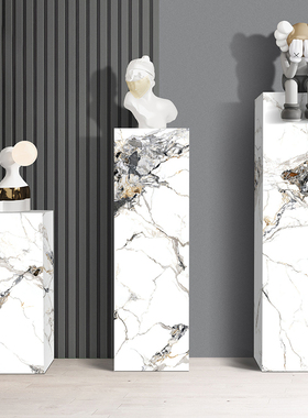 大理石底座客厅酒店样板间雕塑玄关落地岩板花架装饰品摆件展示台
