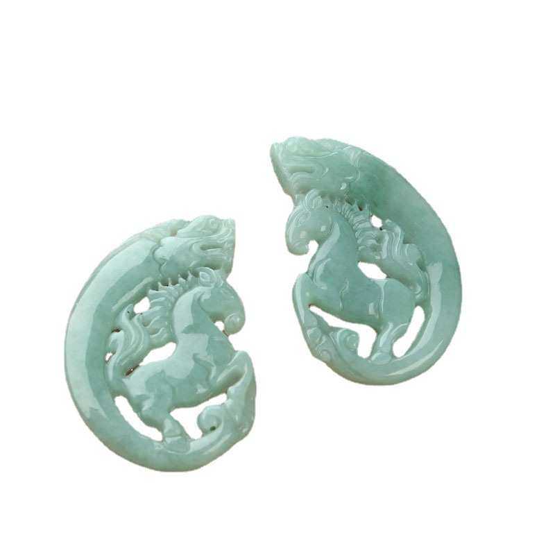 生肖马牌缅甸翡翠A货玉吊坠 镂空精雕龙马精神油青种双面玉器挂件,淘宝优惠券,粉丝福利购,淘宝优惠卷
