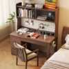 Nordic solid wood desk bookshelf bookcase integrated home small apartment bedroom multi-functional hole board student computer desk